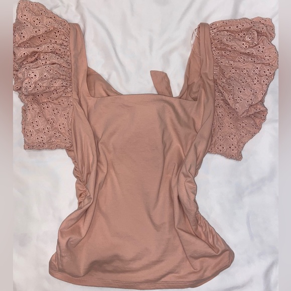 Express Square Neck Eyelet Sleeve Tie Back Tee✨ - Picture 7 of 15